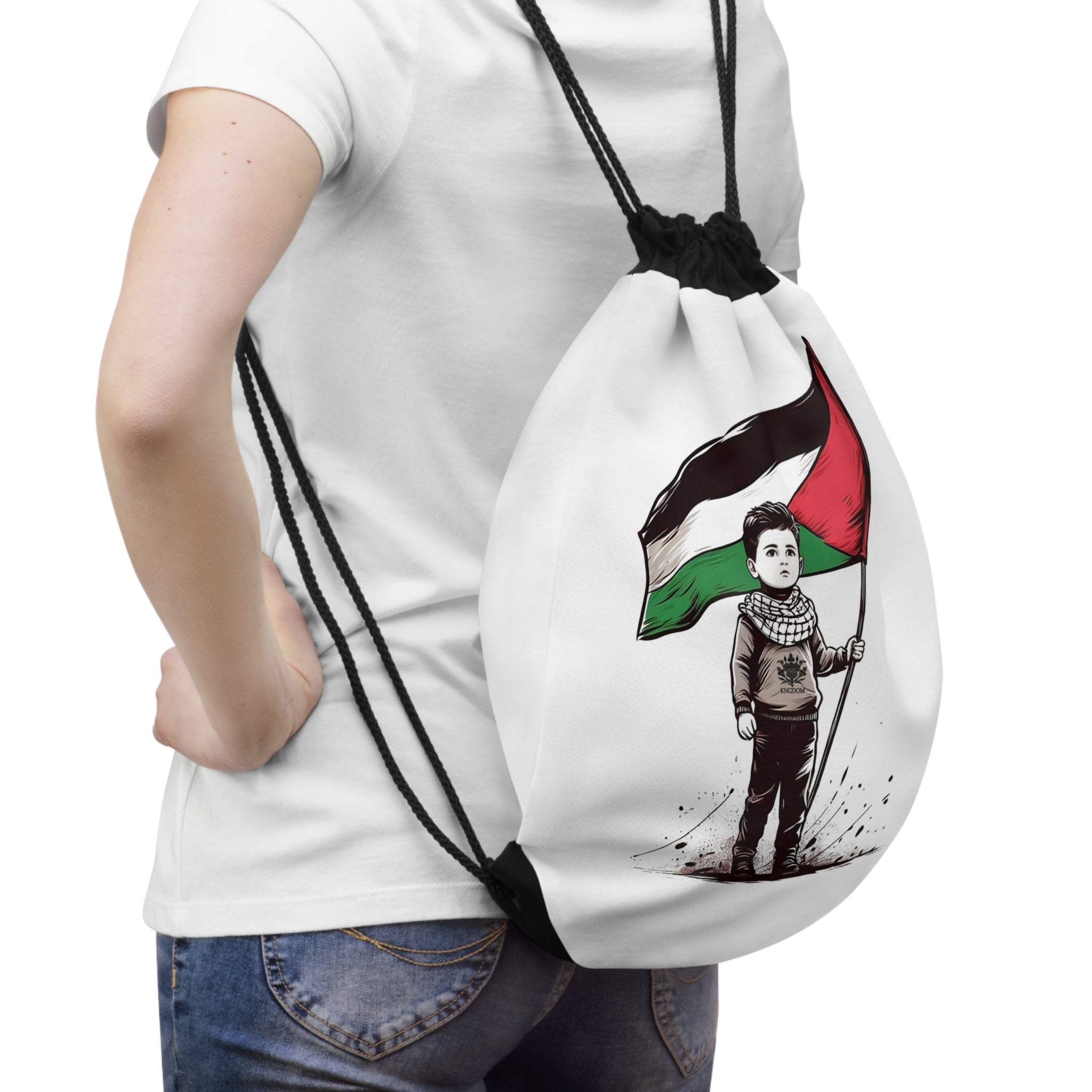 &quot;HABIBI/HABIBTI Of PALESTINE&quot;- Drawstring Bag W/ Blk Kngdom Logo