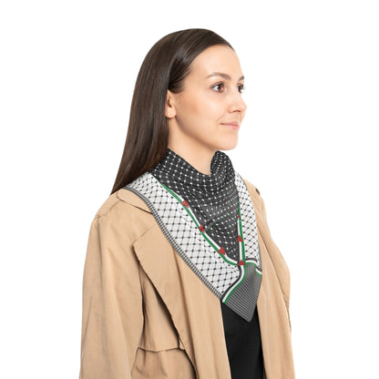 Keffiyeh World &quot;PALESTINE&quot;- Poly/Chiffon Scarf W/ Blk Kngdom Logo