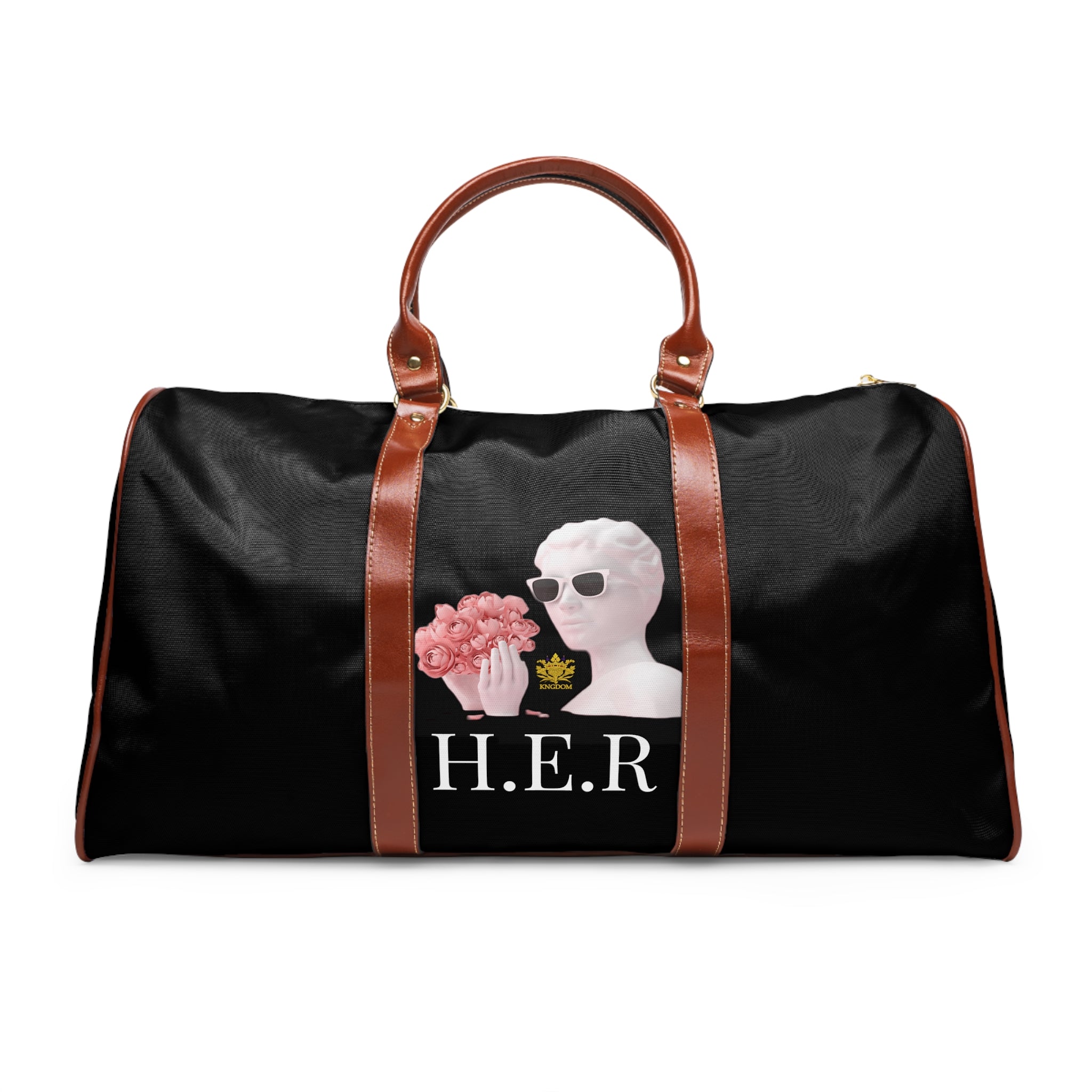 &quot;H.E.R&quot; (Heroism/Eagerness/Relevant)- Vegan Leather Self-Expression Waterproof Travel Bag (Double Side Kngdom Logo)