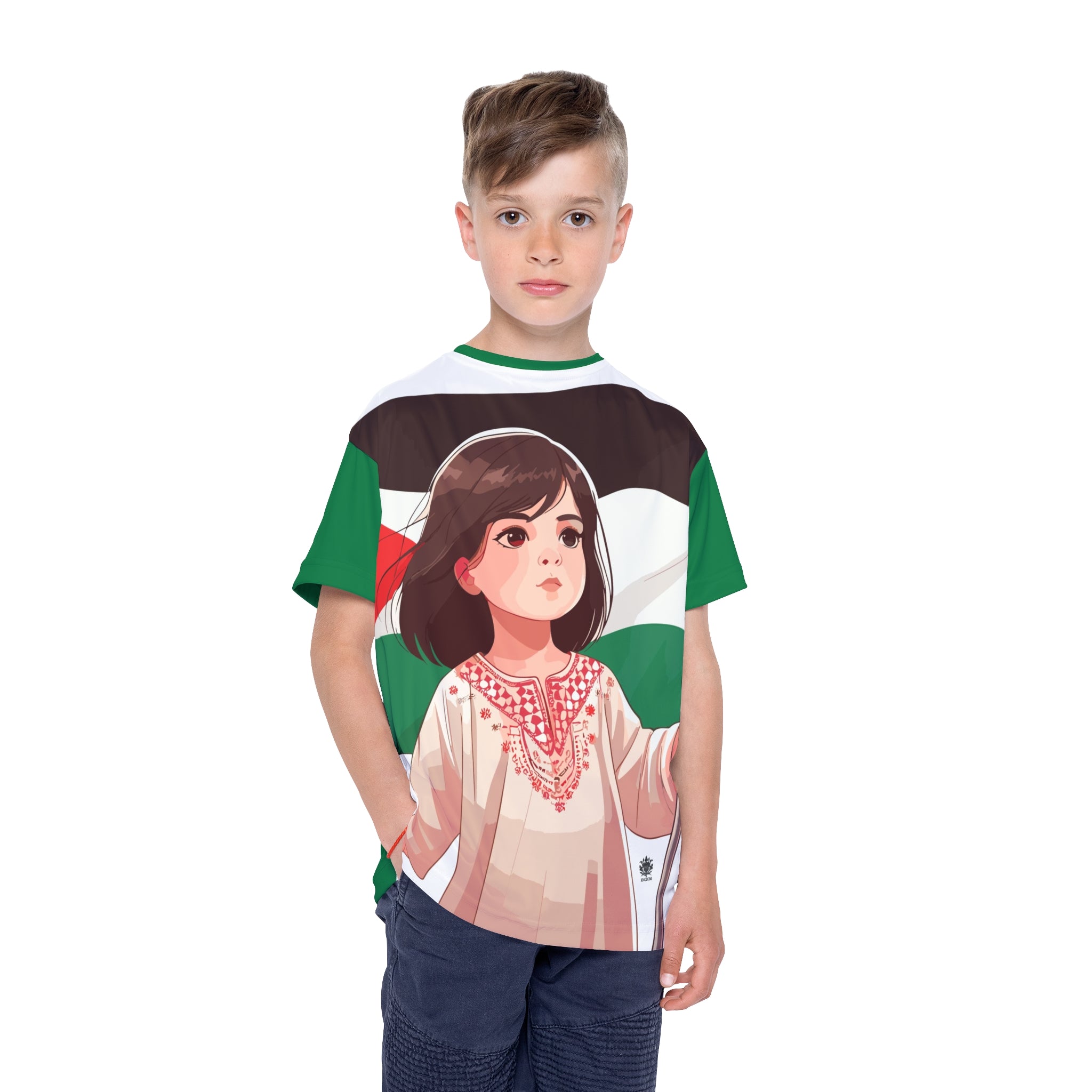 &quot;HABIBI/HABIBTI Of PALESTINE&quot;- Kids Sports Jersey W/ Blk Kngdom Logo