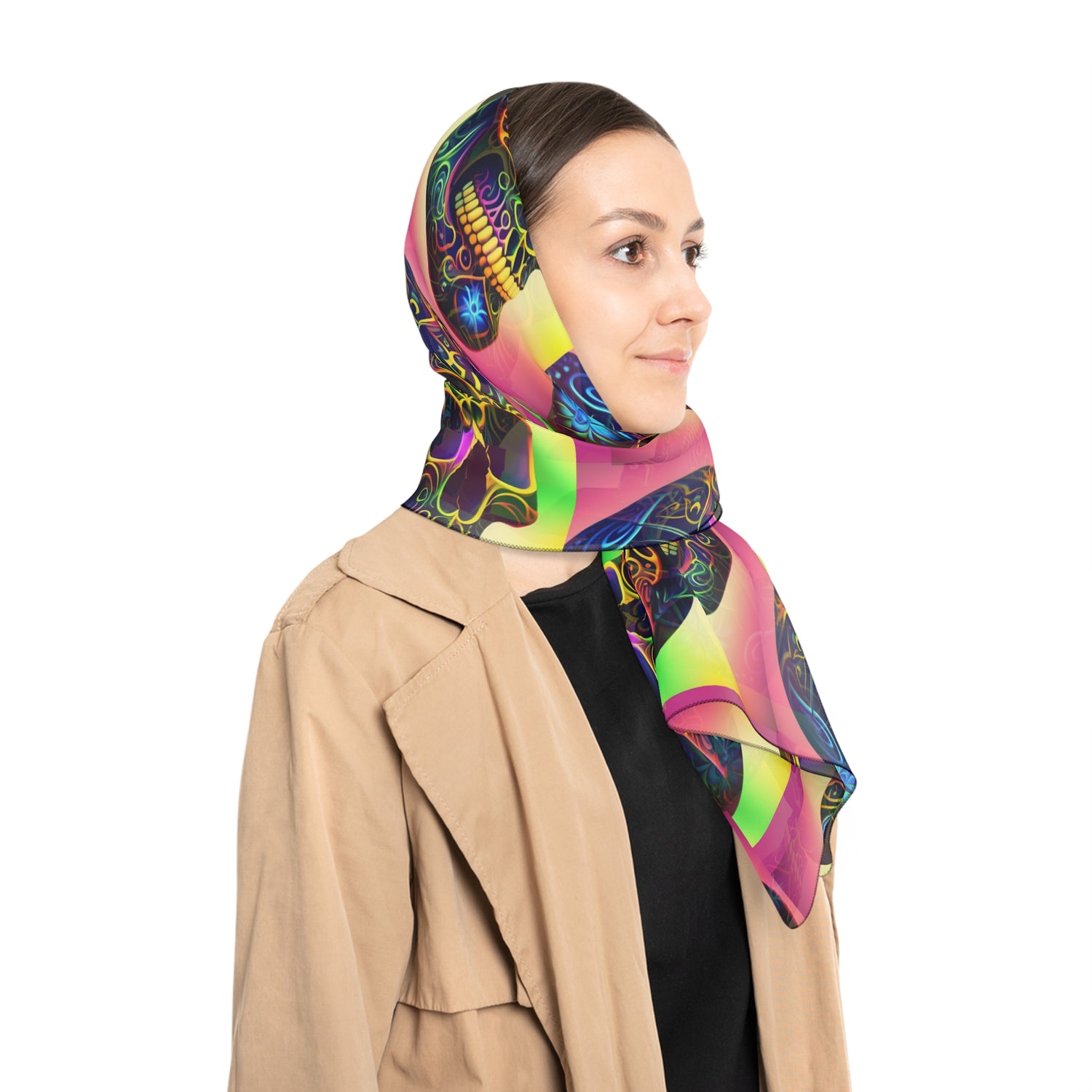 Being The Change (&quot;Siendo el Cambio&quot;)- &quot; Dazzling Calavera&quot; Chiffon/Poly Scarf W/ Blk Kngdom Logo