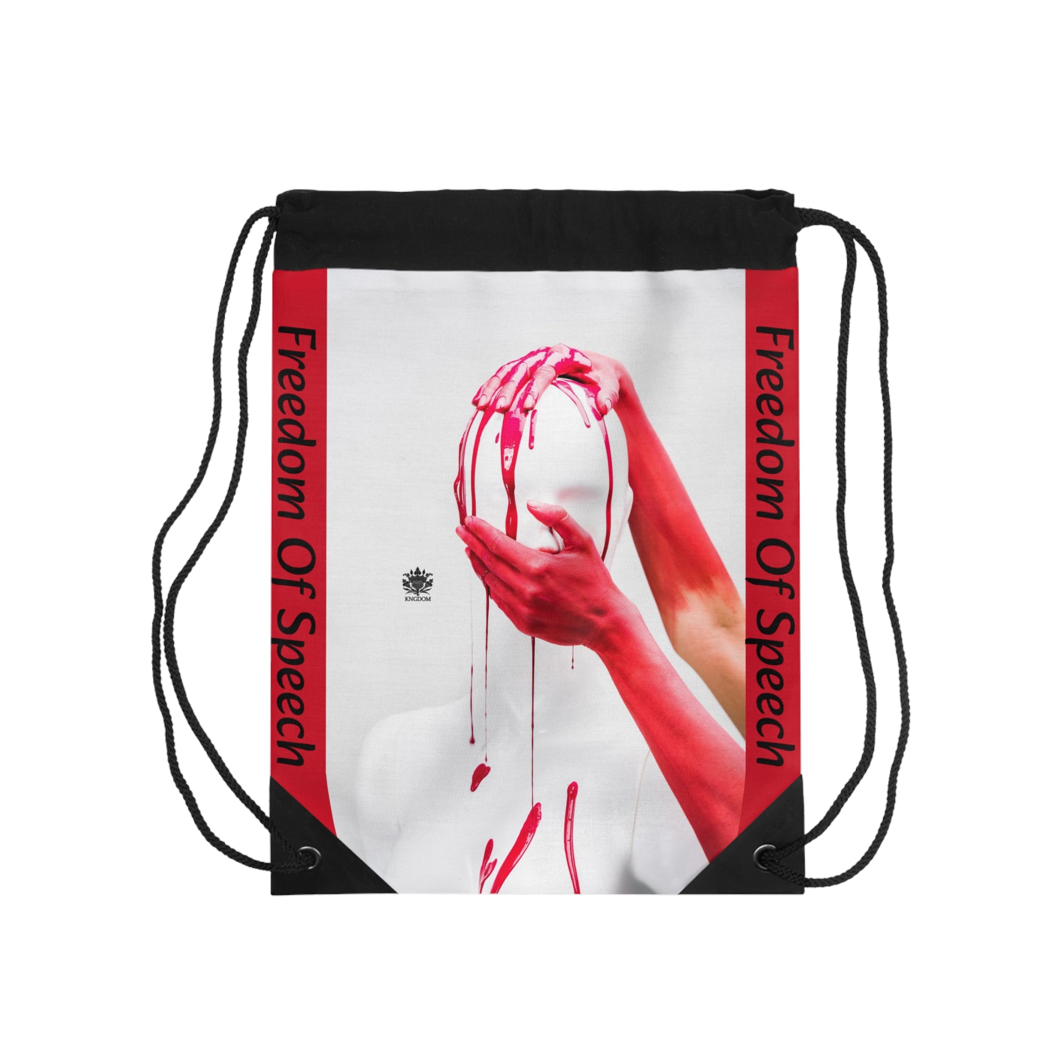 WE ARE AMERICA &quot;Freedom Of Speech&quot;- (THE BLOOD OF THE MARTYRS- Hand On Head &amp; Mouth) Drawstring Bag W/ Blk Kngdom Logo