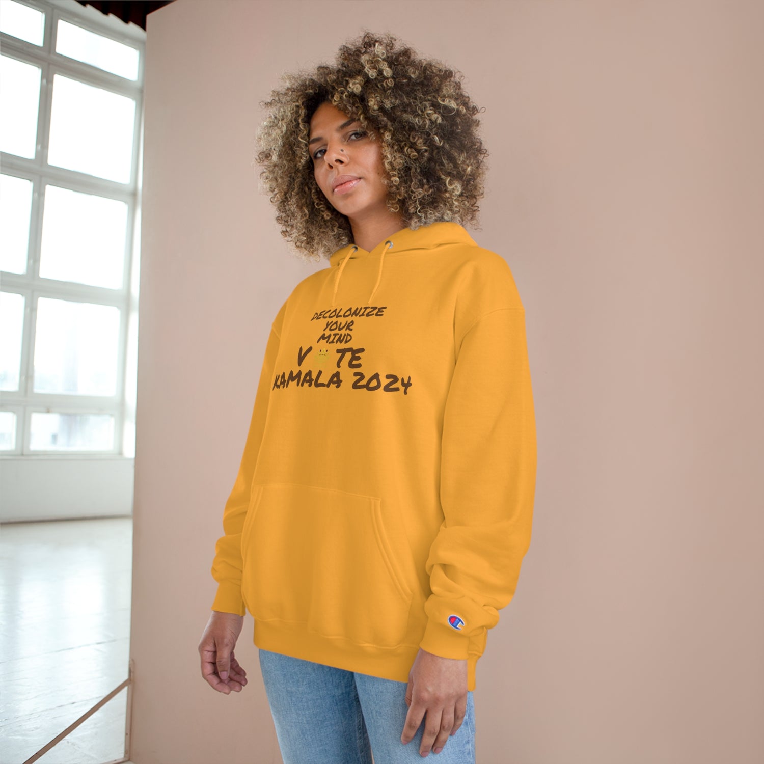 &quot;DECOLONIZE YOUR MIND&quot; VOTE KAMALA 2024- Unisex Champion Hoodie W/ Kngdom Logo