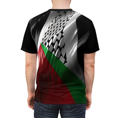 Keffiyeh World &quot;Palestine Flag&quot;- Unisex Cut &amp; Sew Tee W/ Blk Kngdom Logo