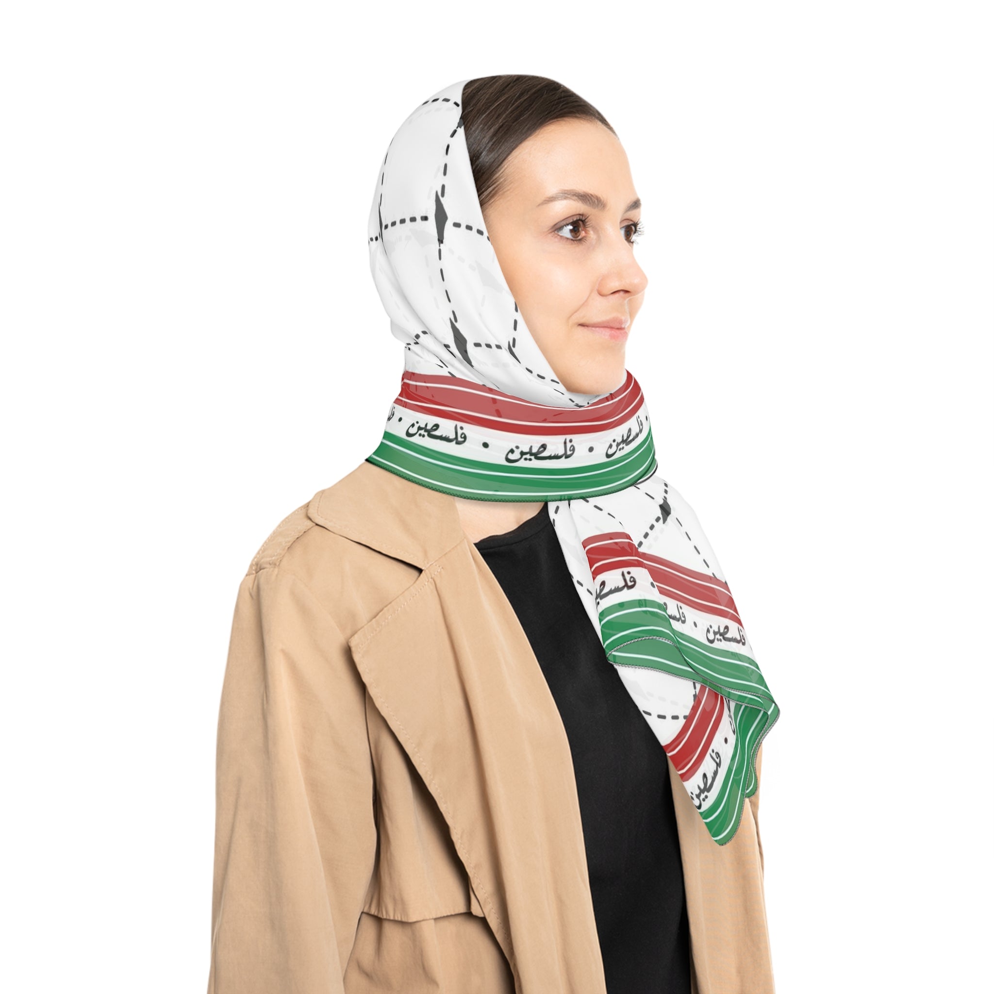 Keffiyeh World &quot;PALESTINE IS GUCCI&quot;- Ploy/Chiffon Scarf W/ Blk Kngdom Logo