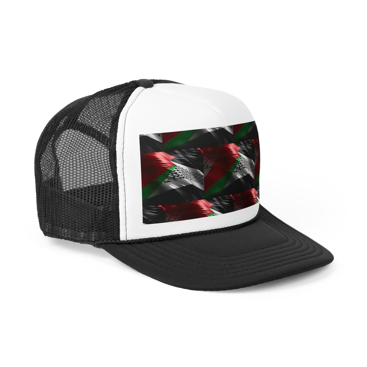 Keffiyeh World &quot;Palestine Flag&quot;- Unisex Trucker Caps W/ Blk Kngdom Logo