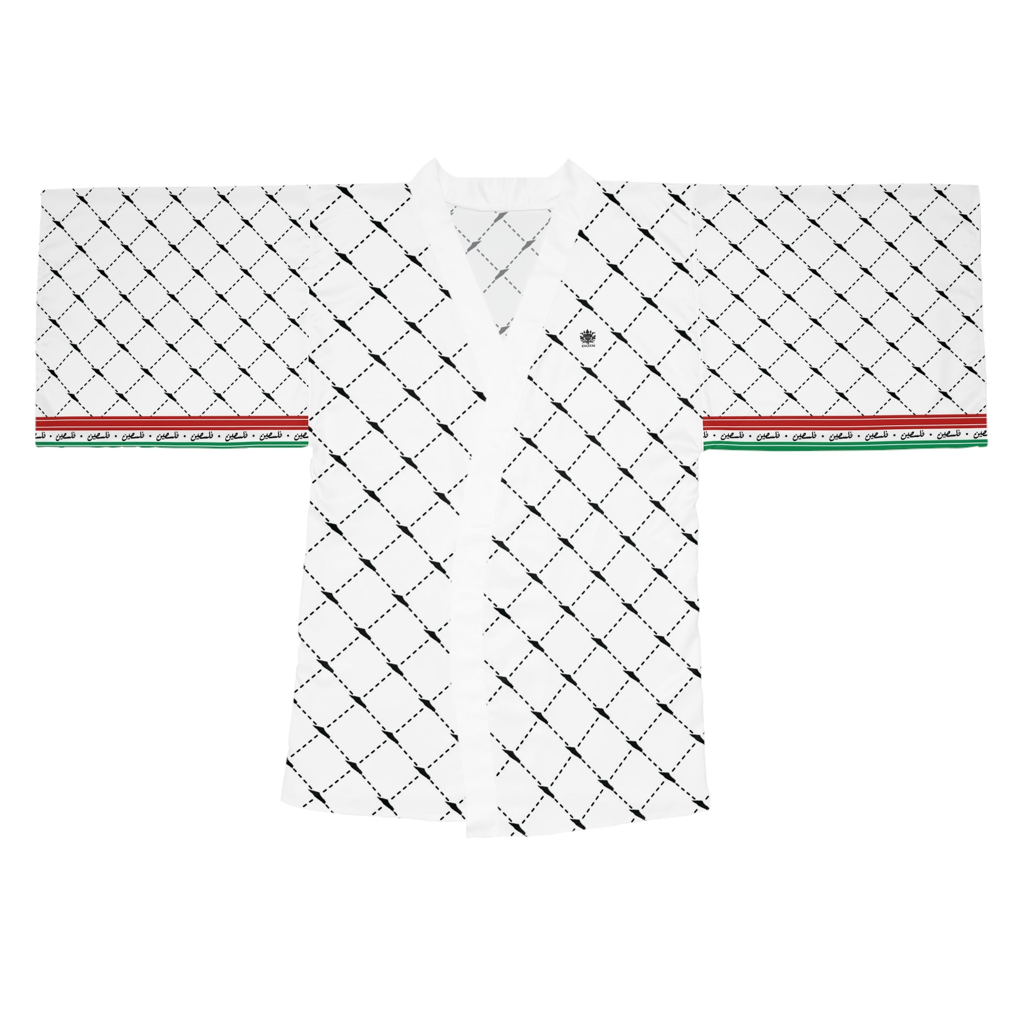 Keffiyeh World &quot;PALESTINE IS GUCCI&quot;- Long Sleeve Kimono Robe W/ Blk Kngdom Logo