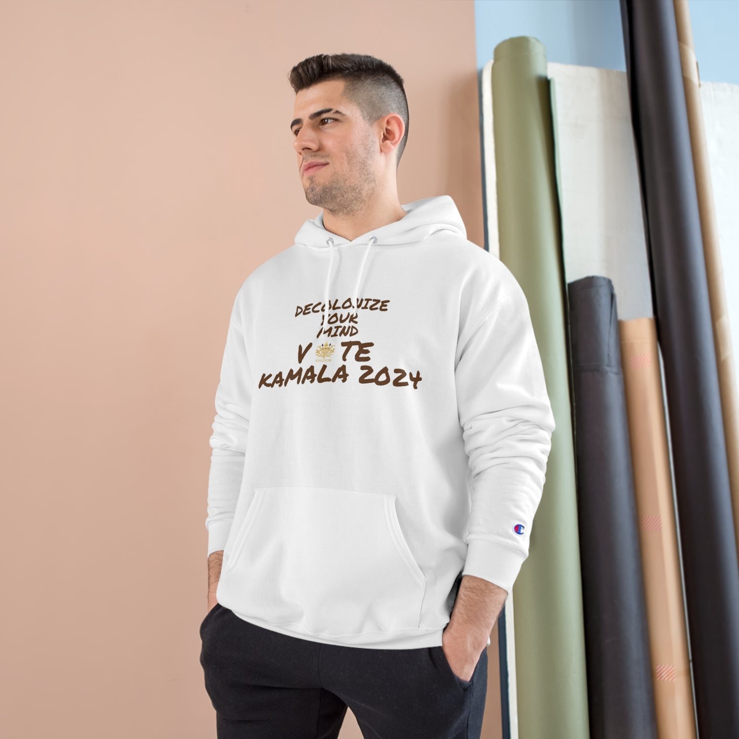 &quot;DECOLONIZE YOUR MIND&quot; VOTE KAMALA 2024- Unisex Champion Hoodie W/ Kngdom Logo