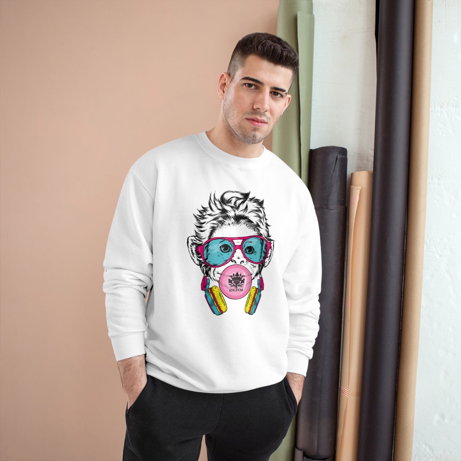 Kngdom &quot;DRIP&quot; (COOL MONKEY)- Unisex Champion Sweatshirt W/ Blk Kngodm Logo