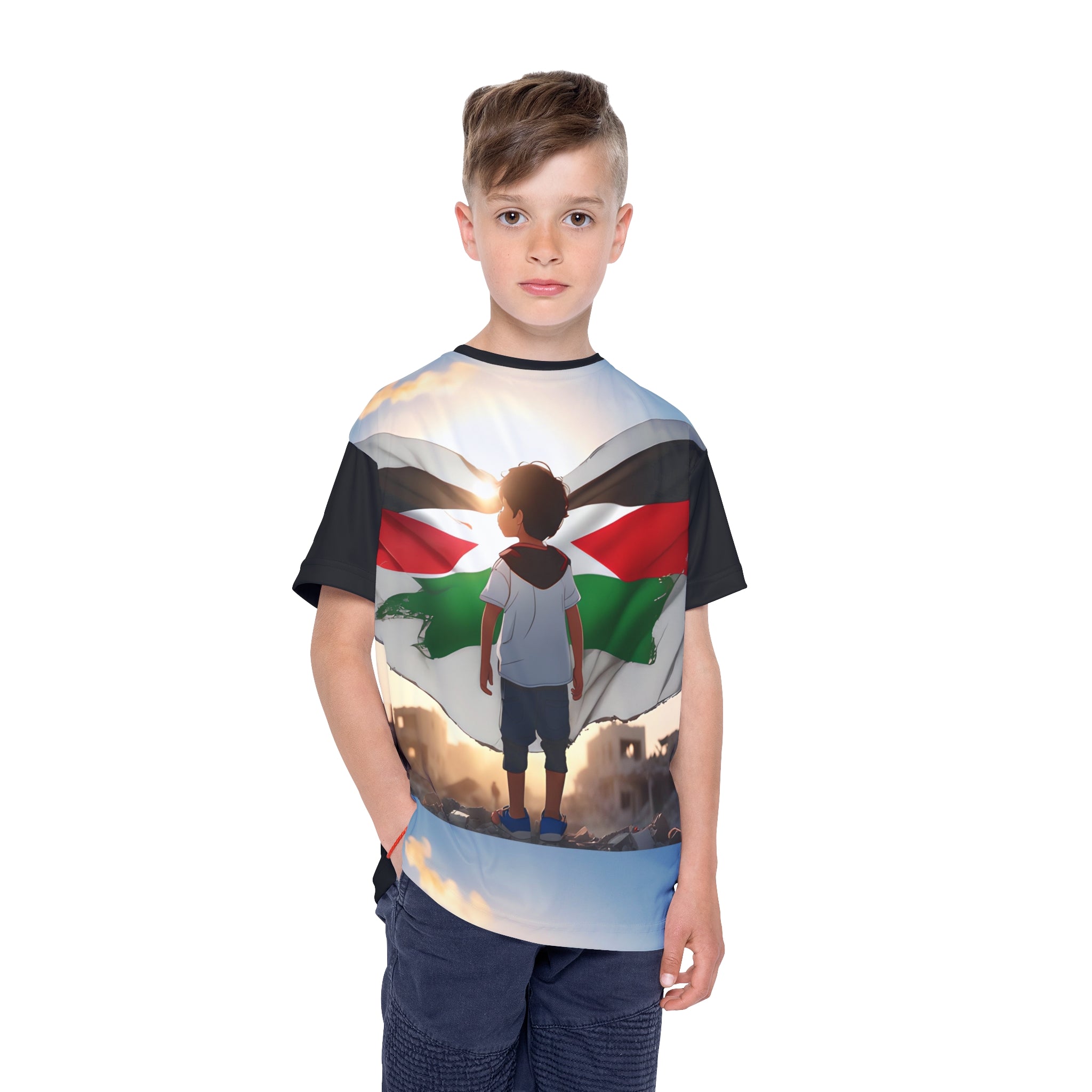 &quot;HABIBI/HABIBTI Of PALESTINE&quot;- Kids Sports Jersey W/ Blk Kngdom Logo