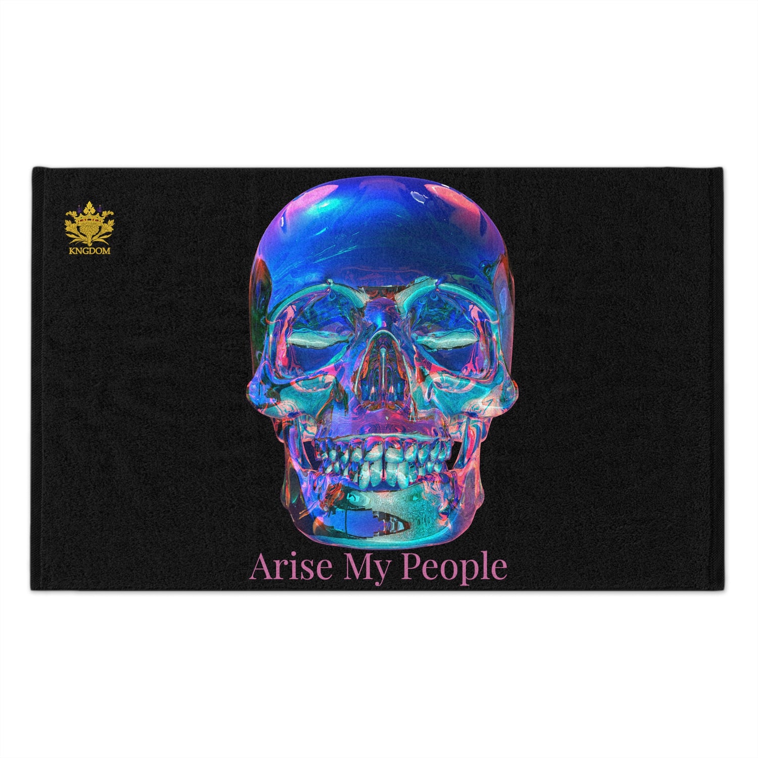 EZEKIEL 37 &quot;Arise My People&quot; Crystal Head Skull Face Design Image- Rally Towel (Light Pink Letter Print- Kngdom Logo)