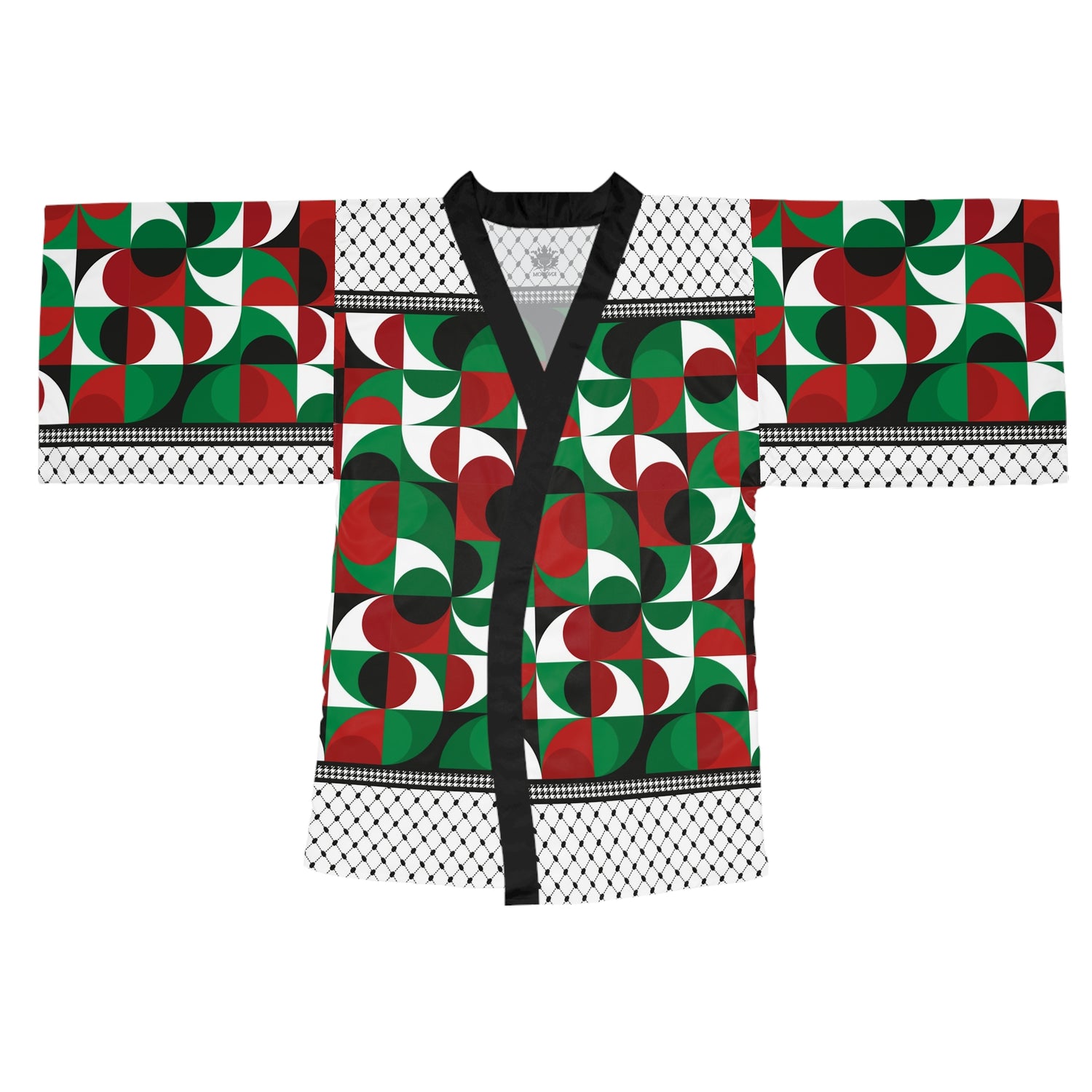 Keffiyeh World &quot;PALESTINE&quot;- Long Sleeve Kimono Robe W/ Blk Kngdom Logo