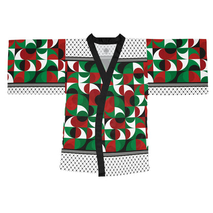 Keffiyeh World &quot;PALESTINE&quot;- Long Sleeve Kimono Robe W/ Blk Kngdom Logo