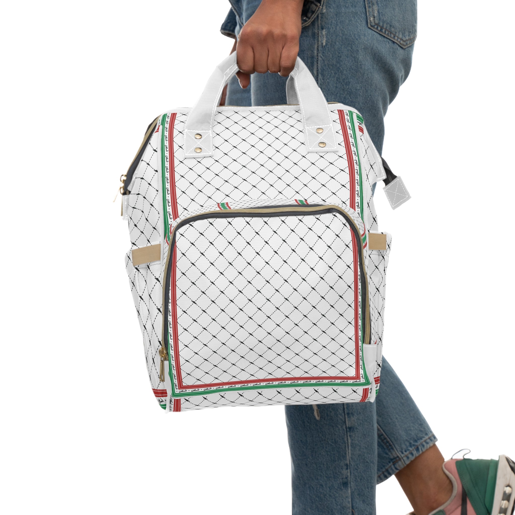 Keffiyeh World &quot;PALESTINE IS GUCCI&quot;- Multifunctional Diaper Backpack W/ Blk Kngdom Logo