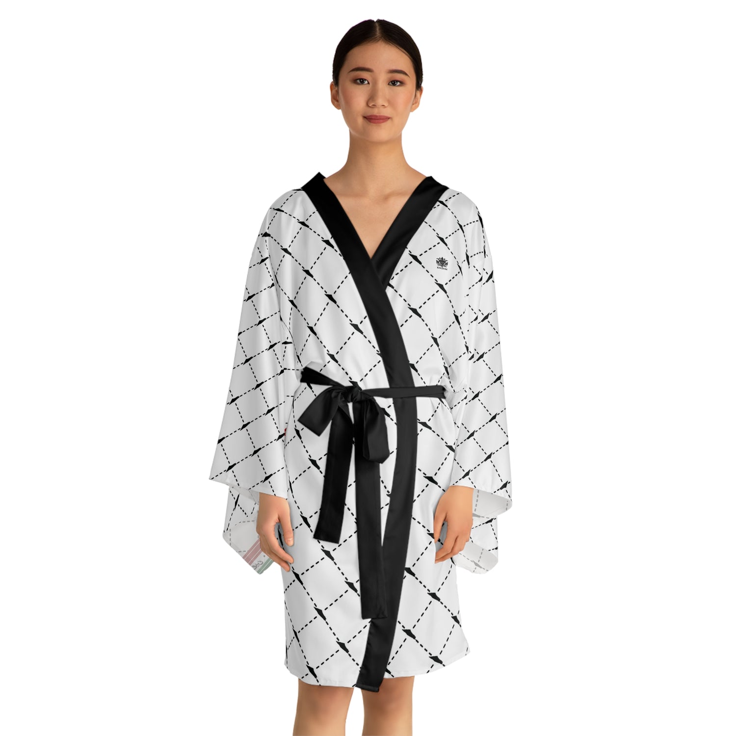 Keffiyeh World &quot;PALESTINE IS GUCCI&quot;- Long Sleeve Kimono Robe W/ Blk Kngdom Logo