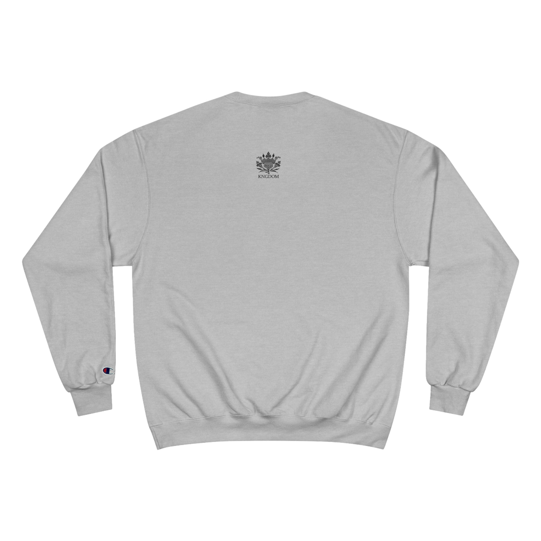 The Isaiah 40:31 &quot;Unstoppable/Powerful/Greatness&quot; Unisex Champion Sweatshirt - W/BLK Kngdom Logo &quot;Unstoppable/Powerful/Greatness&quot; Grey Letter Word Print