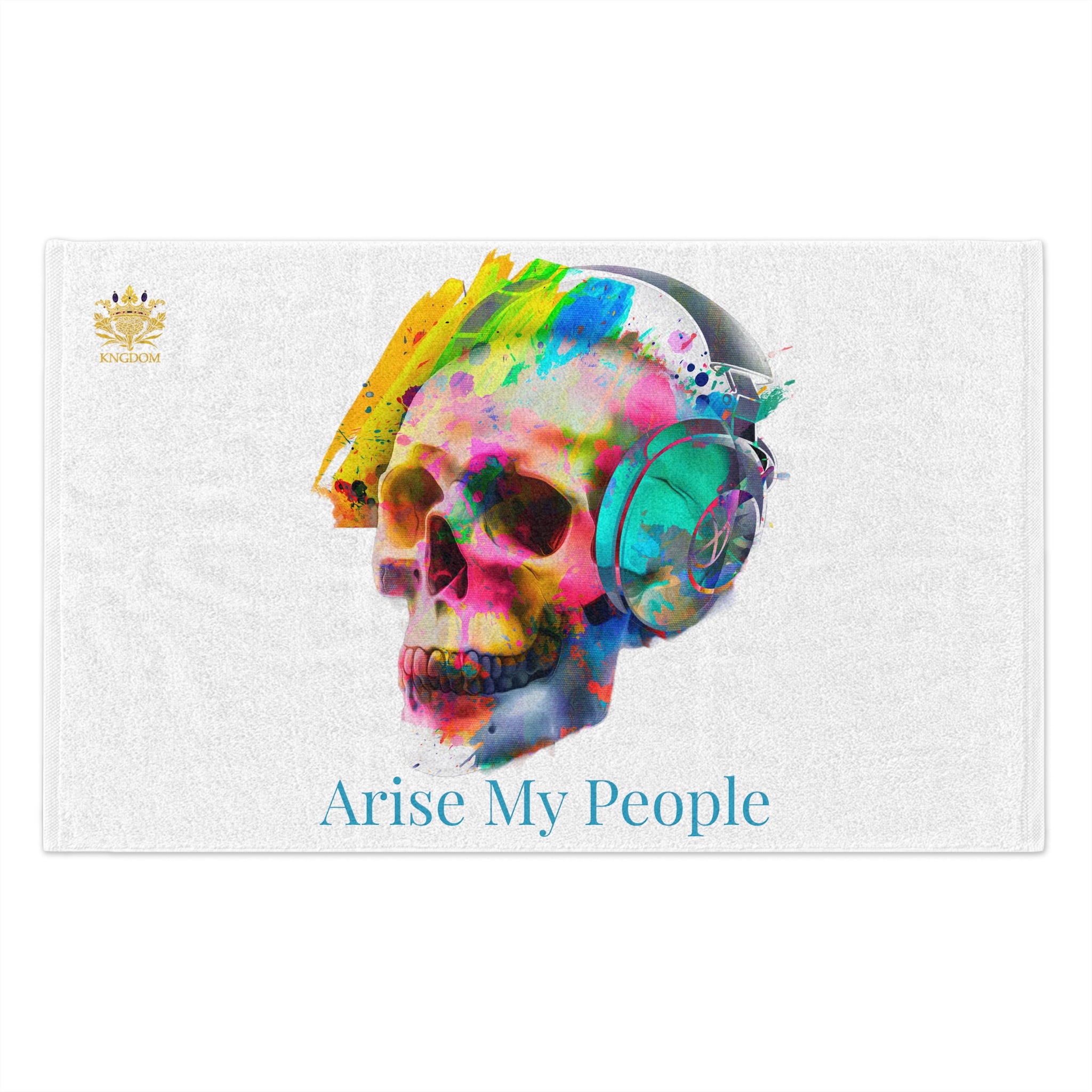 EZEKIEL 37 &quot;Arise My People&quot; Skull W/Headphones Design Image- Rally Towel (Kngdom Logo W/ &quot;Arise My People&quot; Turquoise Letter Print)