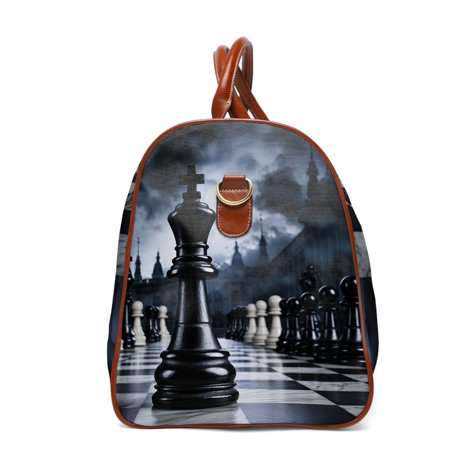 &quot;CHECKMATE&quot;: bolso de viaje impermeable de cuero vegano con logotipo de Kngdom 