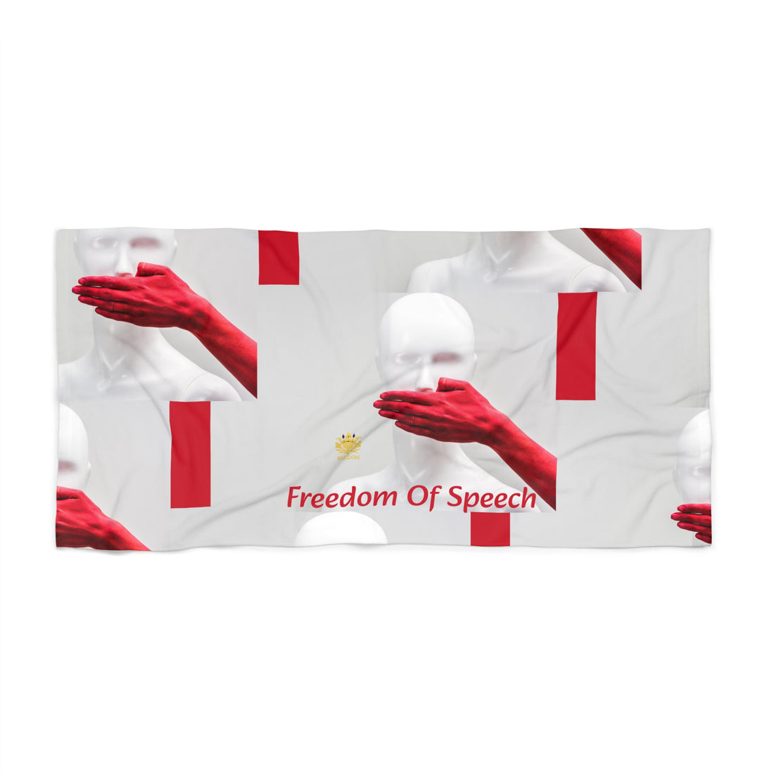 WE ARE AMERICA &quot;Freedom Of Speech&quot;- (THE BLOOD OF THE MARTYRS- Red hand Covering Mouth) Beach Towel W/ Kngdom Logo