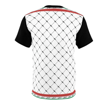 Keffiyeh World &quot;PALESTINE IS GUCCI&quot;- Unisex Cut &amp; Sew Tee W/ Blk Kngdom Logo