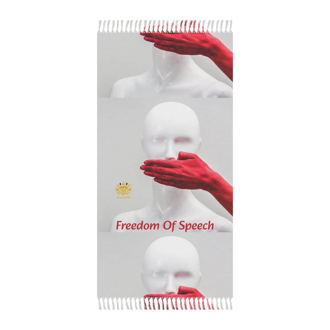 WE ARE AMERICA &quot;Freedom Of Speech&quot;- (THE BLOOD OF THE MARTYRS- Red Hand Covering Mouth) Boho Beach Cloth W/ Kngdom Logo