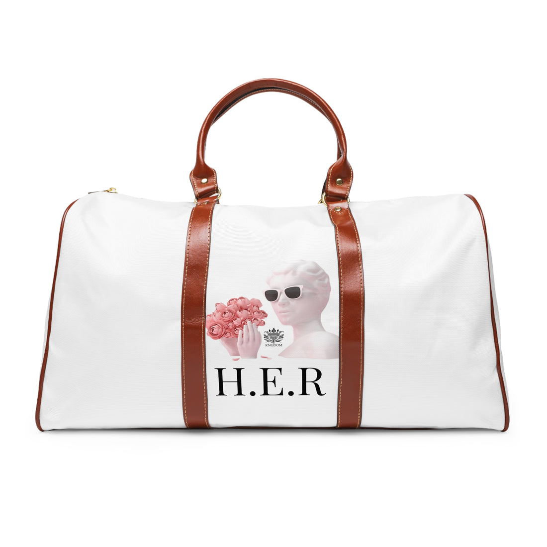 &quot;H.E.R&quot; (Heroism/Eagerness/Relevant)- Vegan Leather Self-Expression Waterproof Travel Bag (Double Side Blk Kngdom Logo)