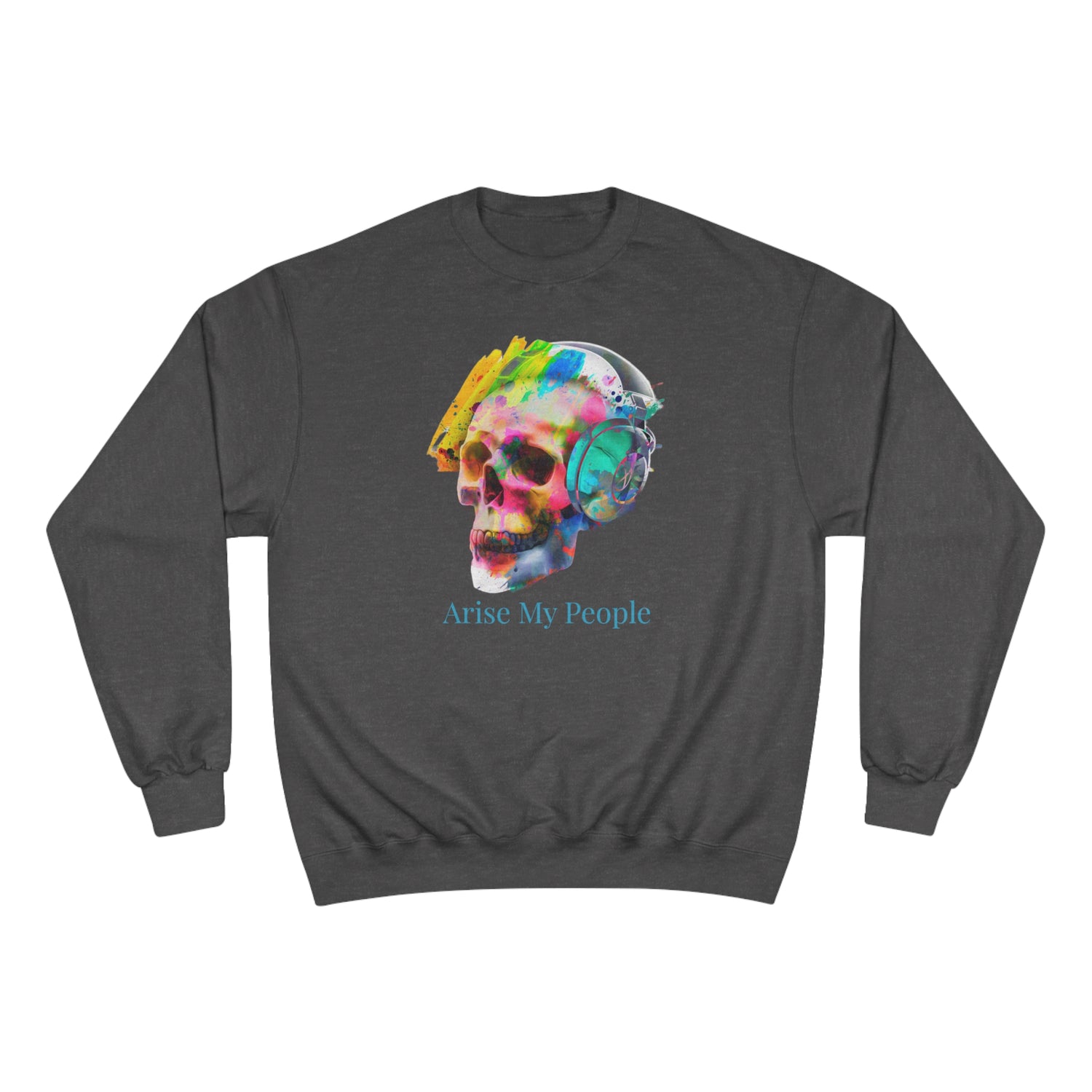 EZEKIEL 37 &quot;Arise My People&quot; Crystal Head Skull Face Design Image- Unisex Champion Sweatshirt W/ Back Side Kngdom Logo