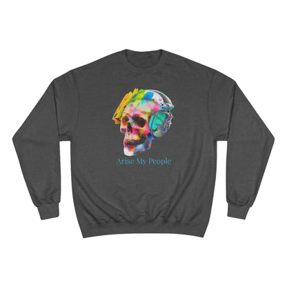 EZEKIEL 37 &quot;Arise My People&quot; Crystal Head Skull Face Design Image- Unisex Champion Sweatshirt W/ Back Side Kngdom Logo