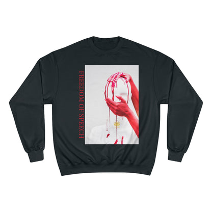 WE ARE AMERICA &quot; Freedom Of Speech&quot; (THE BLOOD OF THE MARTYRS) - &quot;Hand on Head &amp; Mouth&quot; Unisex Champion Sweatshirt (&quot;Freedom Of Speech&quot;) Letter Print W/ Kngdom Logo