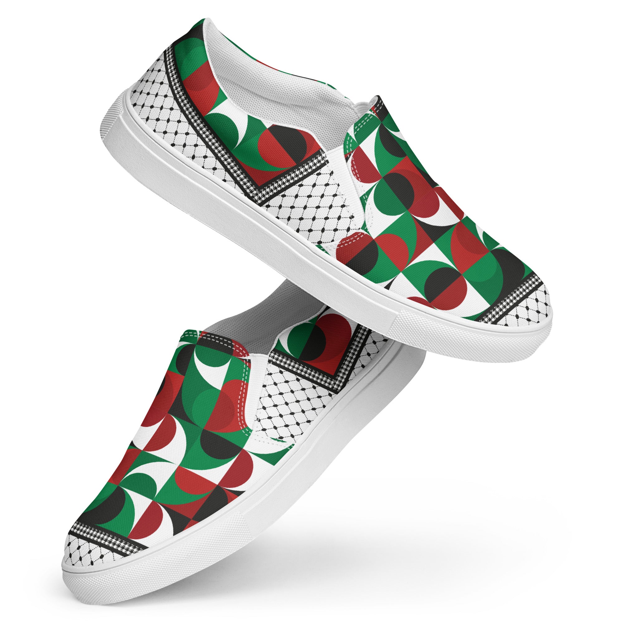 &quot;FREE PALESTINE&quot; Keffiyeh World- Men’s slip-on canvas shoes W/ Blk Kngdom Logo