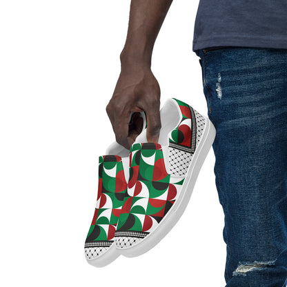 &quot;FREE PALESTINE&quot; Keffiyeh World- Men’s slip-on canvas shoes W/ Blk Kngdom Logo