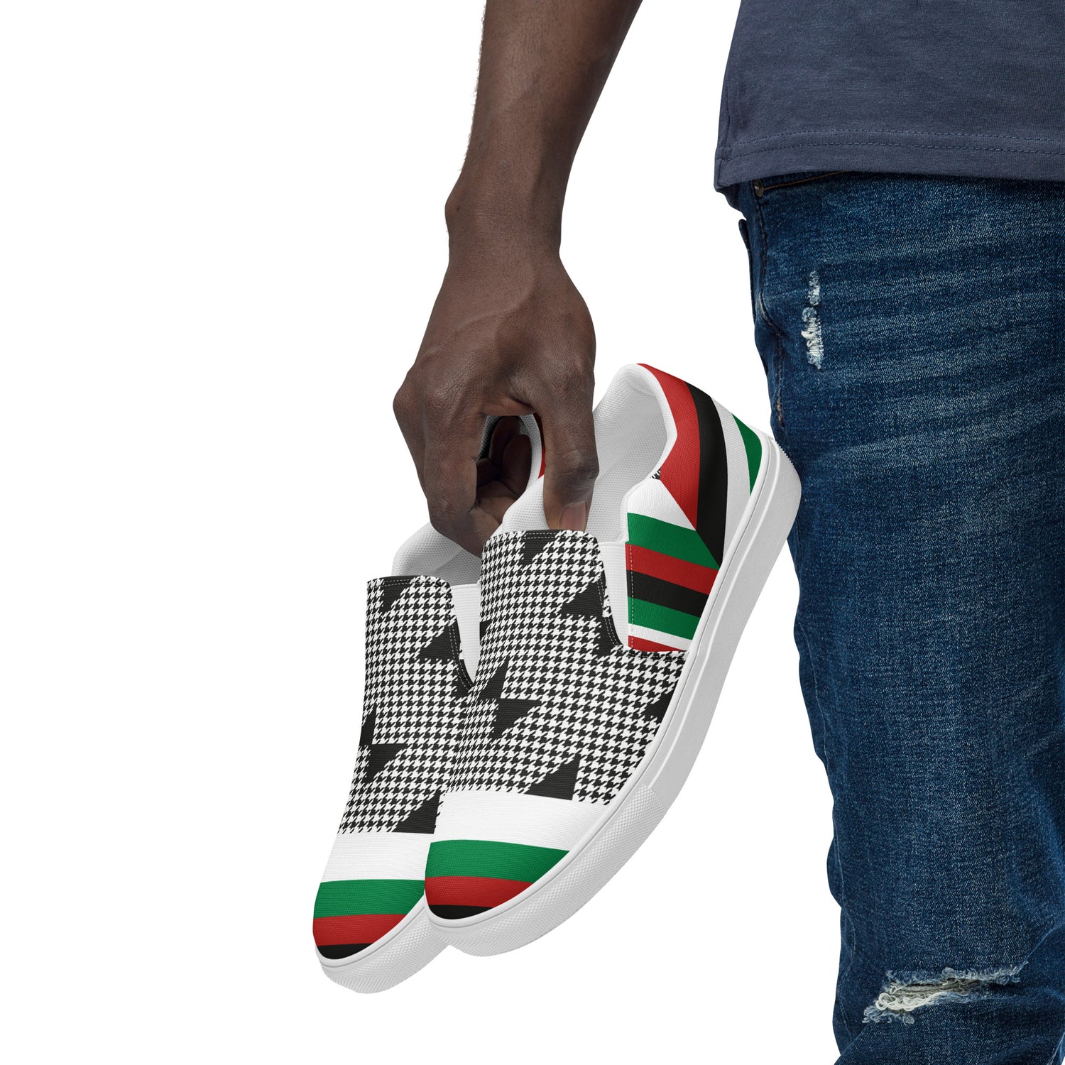 &quot;FREE PALESTINE&quot; Keffiyeh World- Men’s slip-on canvas shoes W/ Blk Kngdom Logo