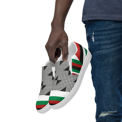 &quot;FREE PALESTINE&quot; Keffiyeh World- Men’s slip-on canvas shoes W/ Blk Kngdom Logo