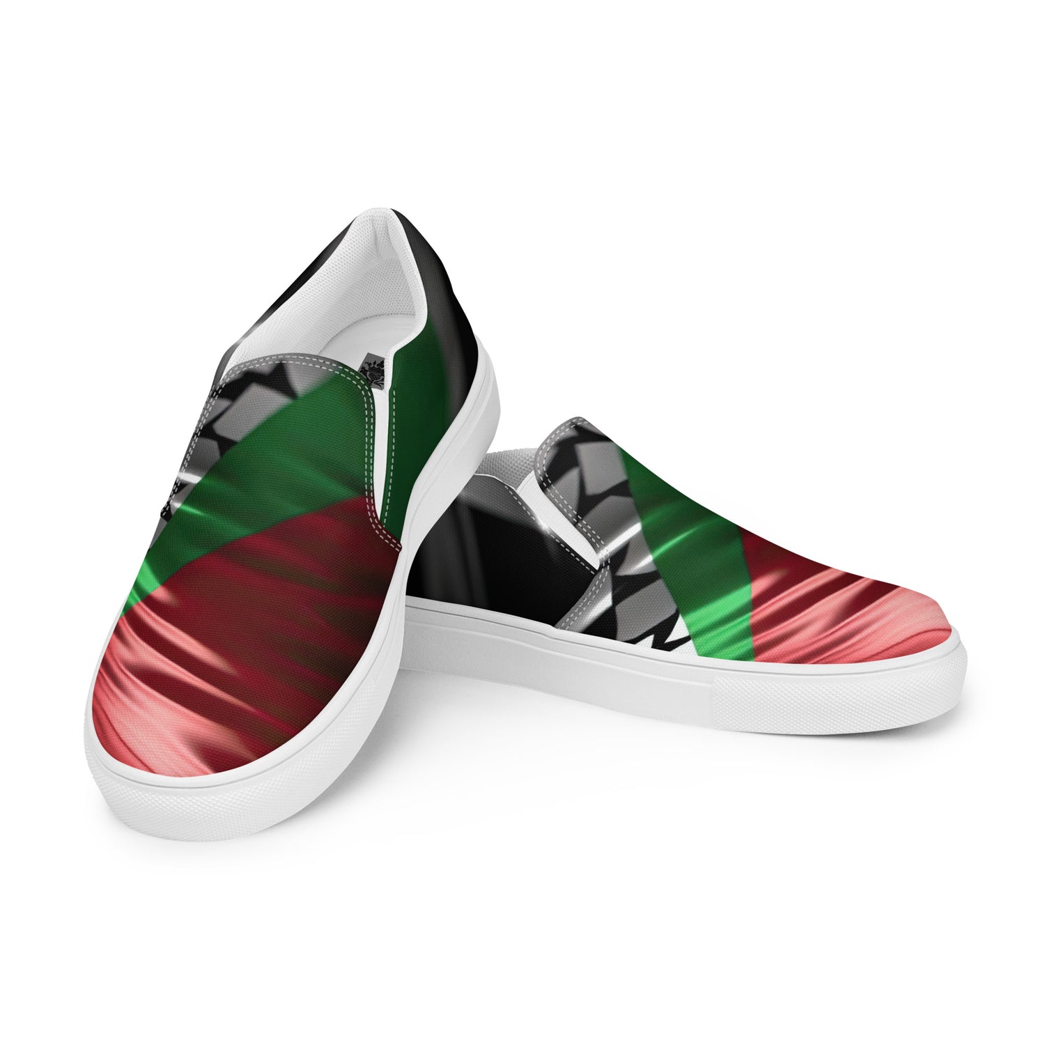 Keffiyeh World &quot;Palestine Flag&quot;- Men’s slip-on canvas shoes W/ Blk Kngdom Logo