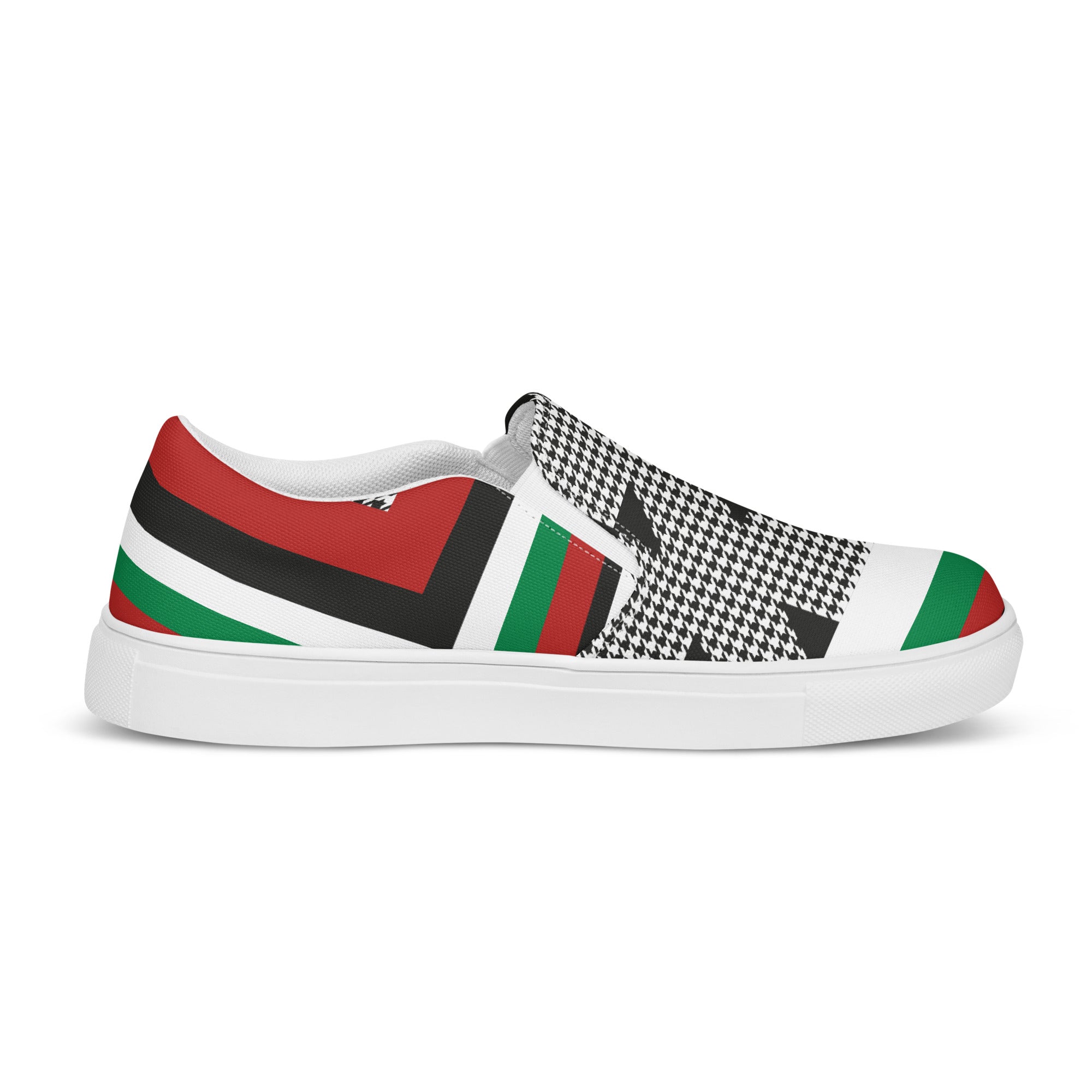 &quot;FREE PALESTINE&quot; Keffiyeh World- Men’s slip-on canvas shoes W/ Blk Kngdom Logo