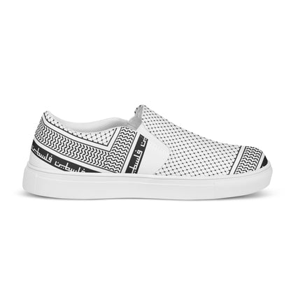 &quot;FREE PALESTINE&quot; Keffiyeh World- Men’s slip-on canvas shoes W/ Blk Kngdom Logo