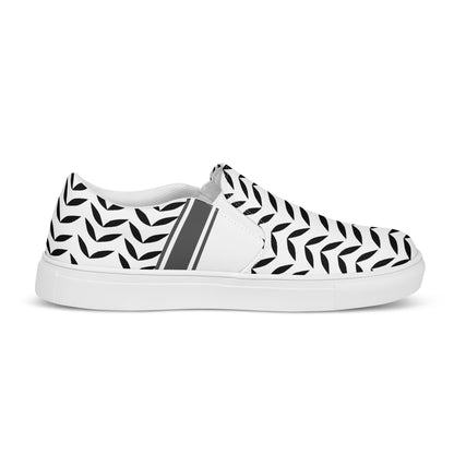 &quot;FREE PALESTINE&quot; Keffiyeh World- Men’s slip-on canvas shoes W/ Blk Kngdom Logo