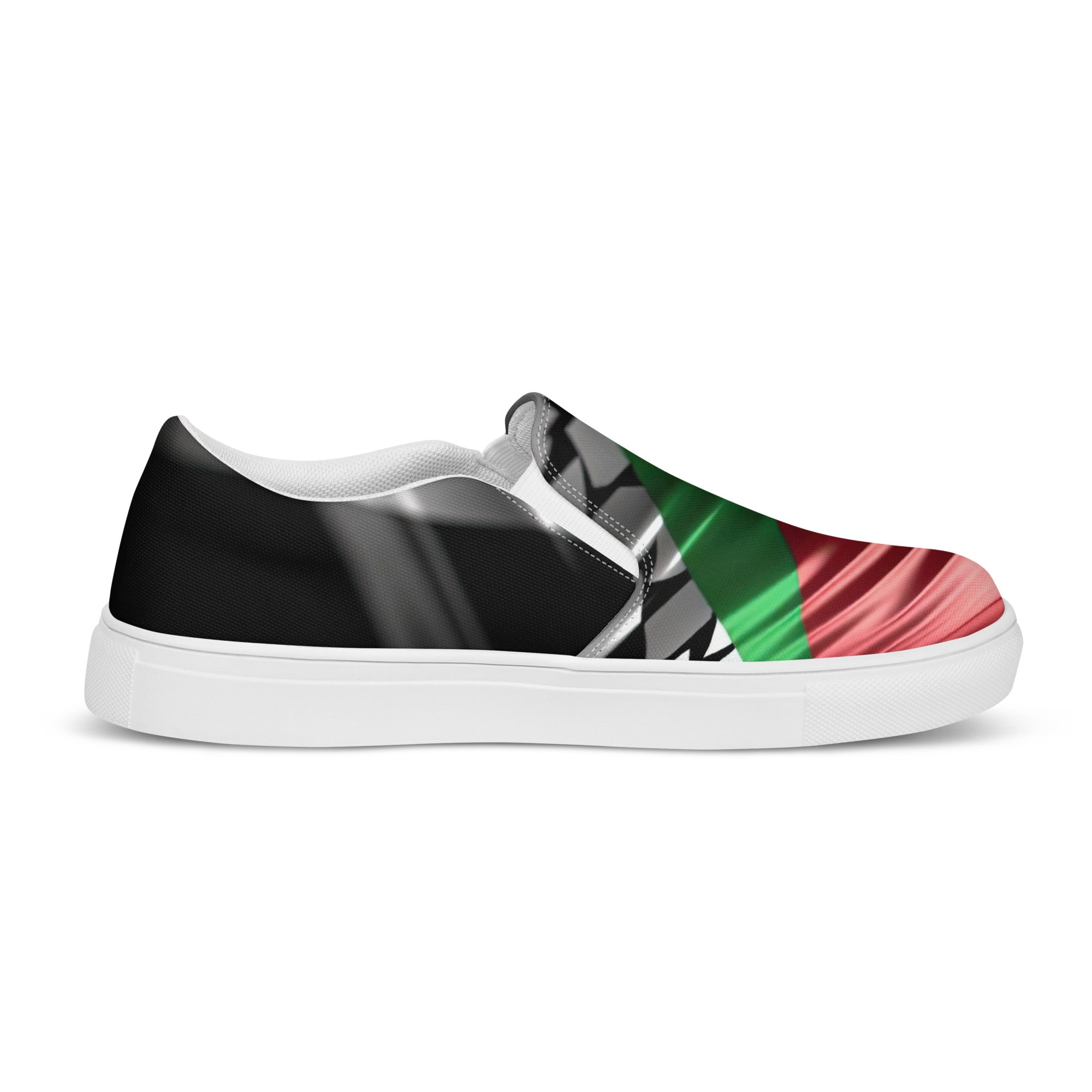 Keffiyeh World &quot;Palestine Flag&quot;- Men’s slip-on canvas shoes W/ Blk Kngdom Logo