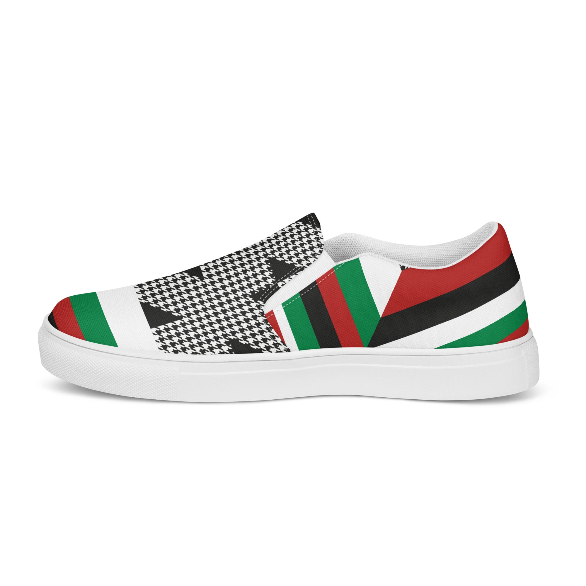 &quot;FREE PALESTINE&quot; Keffiyeh World- Men’s slip-on canvas shoes W/ Blk Kngdom Logo