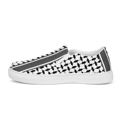 &quot;FREE PALESTINE&quot; Keffiyeh World- Men’s slip-on canvas shoes W/ Blk Kngdom Logo