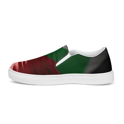 Keffiyeh World &quot;Palestine Flag&quot;- Men’s slip-on canvas shoes W/ Blk Kngdom Logo