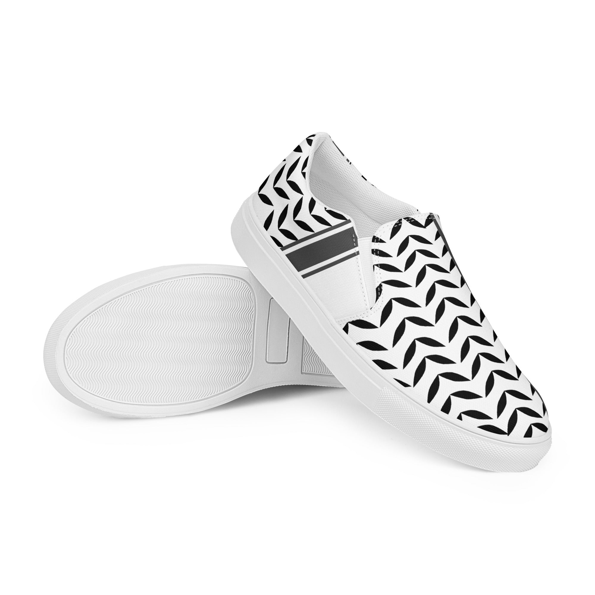 &quot;FREE PALESTINE&quot; Keffiyeh World- Men’s slip-on canvas shoes W/ Blk Kngdom Logo