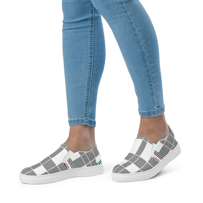 &quot;FREE PALESTINE&quot; Keffiyeh World- Women’s slip-on canvas shoes W/ Blk Kngdom Logo