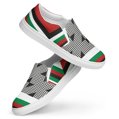 &quot;FREE PALESTINE&quot; Keffiyeh World- Women’s slip-on canvas shoes W/ Blk Kngdom Logo