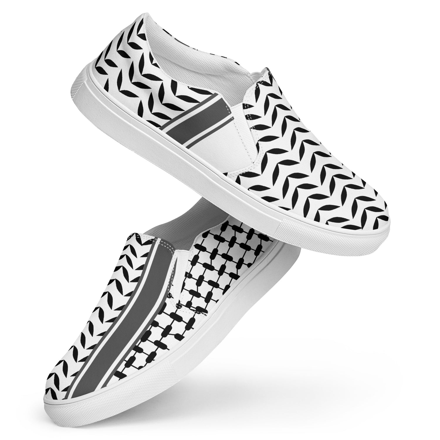 &quot;FREE PALESTINE&quot; Keffiyeh World- Women’s slip-on canvas shoes W/ Blk Kngdom Logo