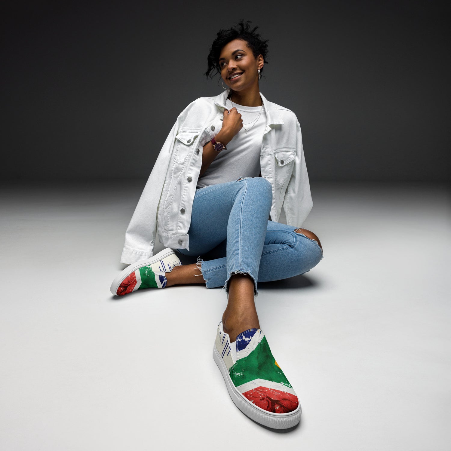 MOTHERLAND- &quot;Mandela&quot;- Women’s slip-on canvas shoes w/ Blk Kngdom Logo