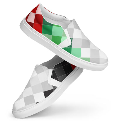 Keffiyeh World &quot;PALESTINA&quot;- Women’s slip-on canvas shoes W/ Blk Kngdom Logo