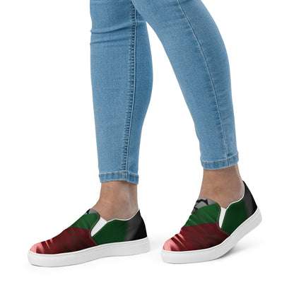 Keffiyeh World &quot;Palestine Flag&quot;- Women’s slip-on canvas shoes W/ Blk Kngdom Logo