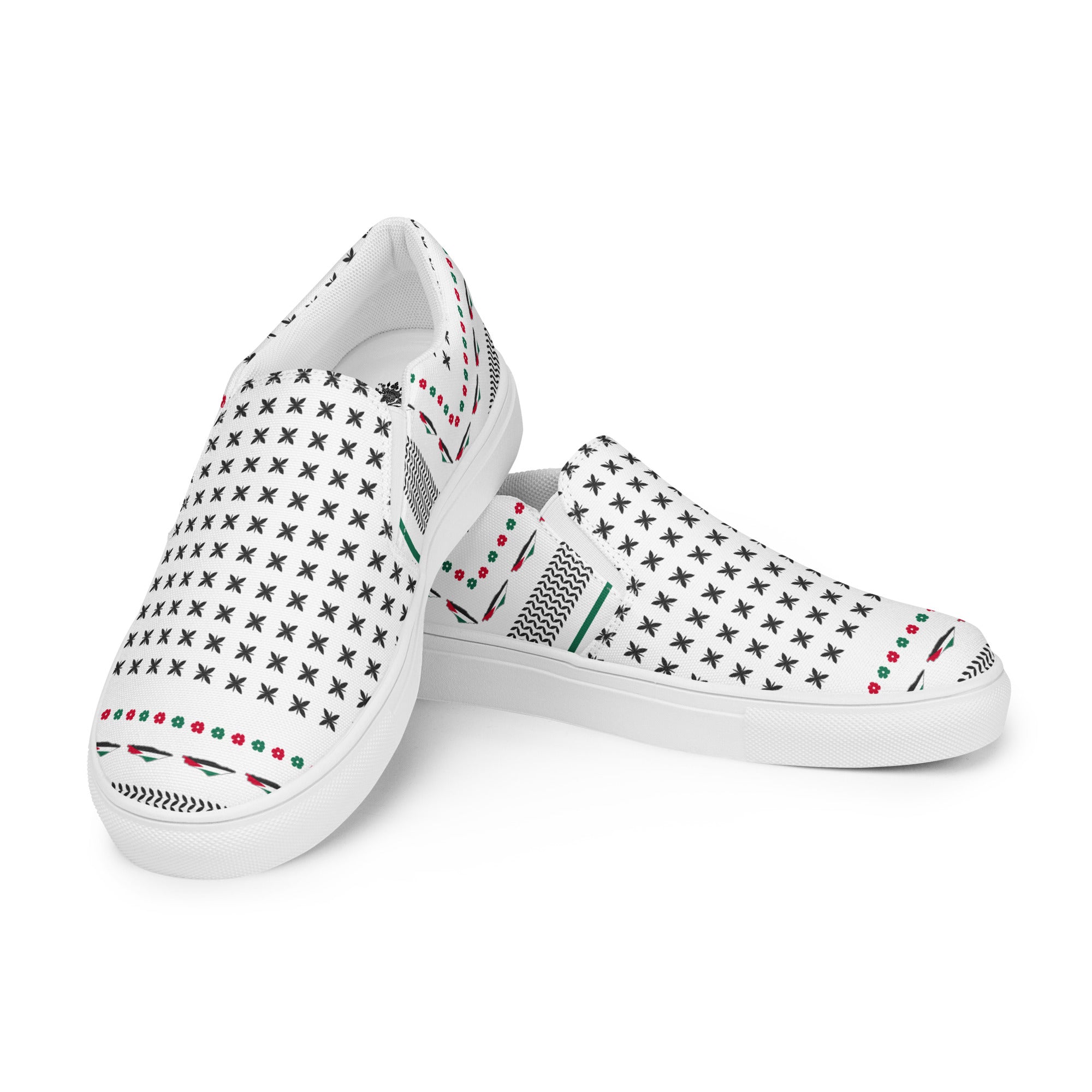 &quot;FREE PALESTINE&quot; Keffiyeh World- Women’s slip-on canvas shoes W/ Blk Kngdom Logo