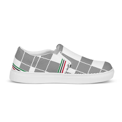 &quot;FREE PALESTINE&quot; Keffiyeh World- Women’s slip-on canvas shoes W/ Blk Kngdom Logo